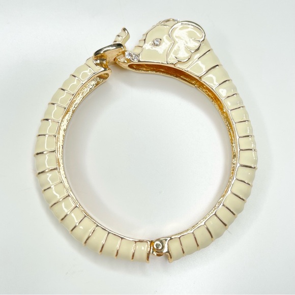 Elephant Cuff Bracelet with Rhinestones in Ivory/Gold - Picture 2 of 5